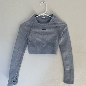 Gymshark Flex Sports Long Sleeve Crop Top - Light Grey Marl/Black